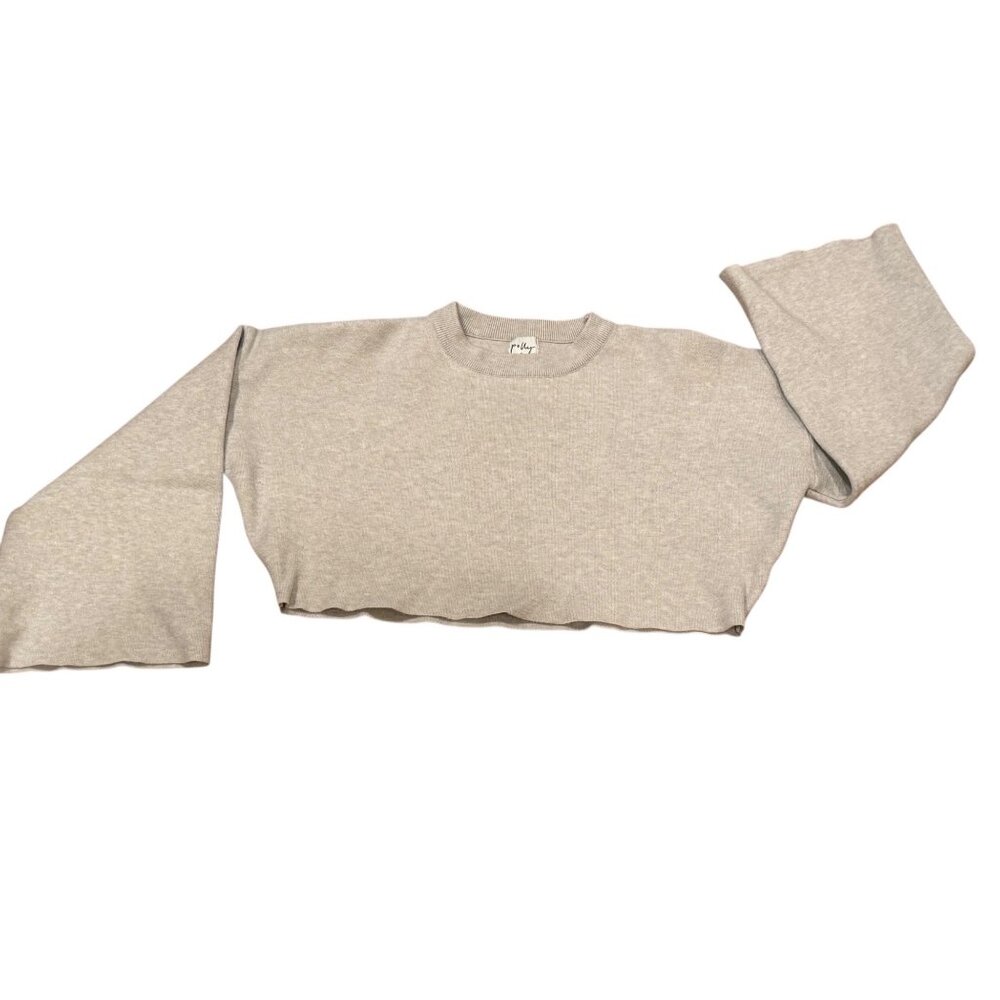 Polly Princess Polly Oatmeal Cropped Bell Sleeve Sweater M/L Heather Beige Knit